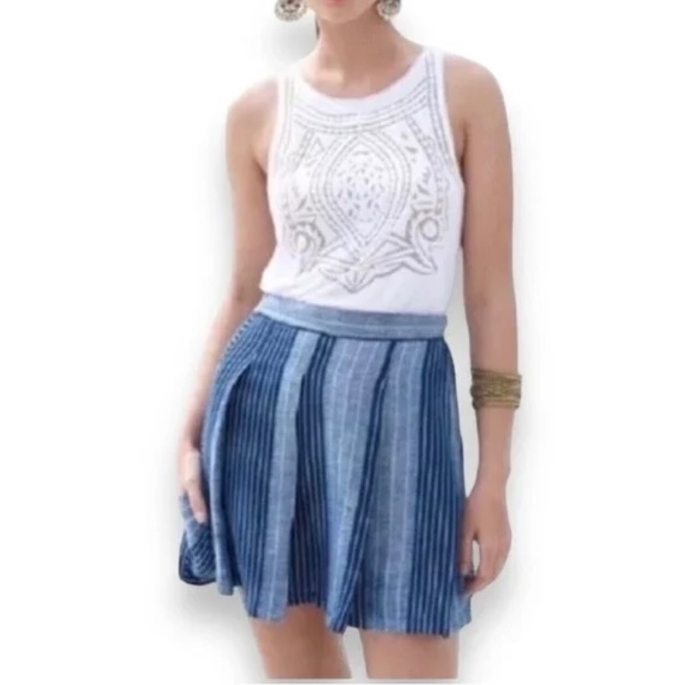 Ace & Jig Skirt Boro Sea Lined Linen Pleat Striped Mini Skirt Blue S